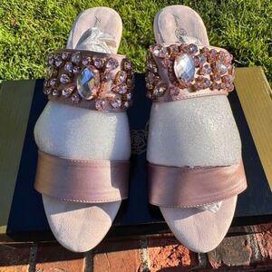 Joan Boyce Rosegold Jeweled Wedge Slides‎ Size 7W Embellished Sandals New in Box